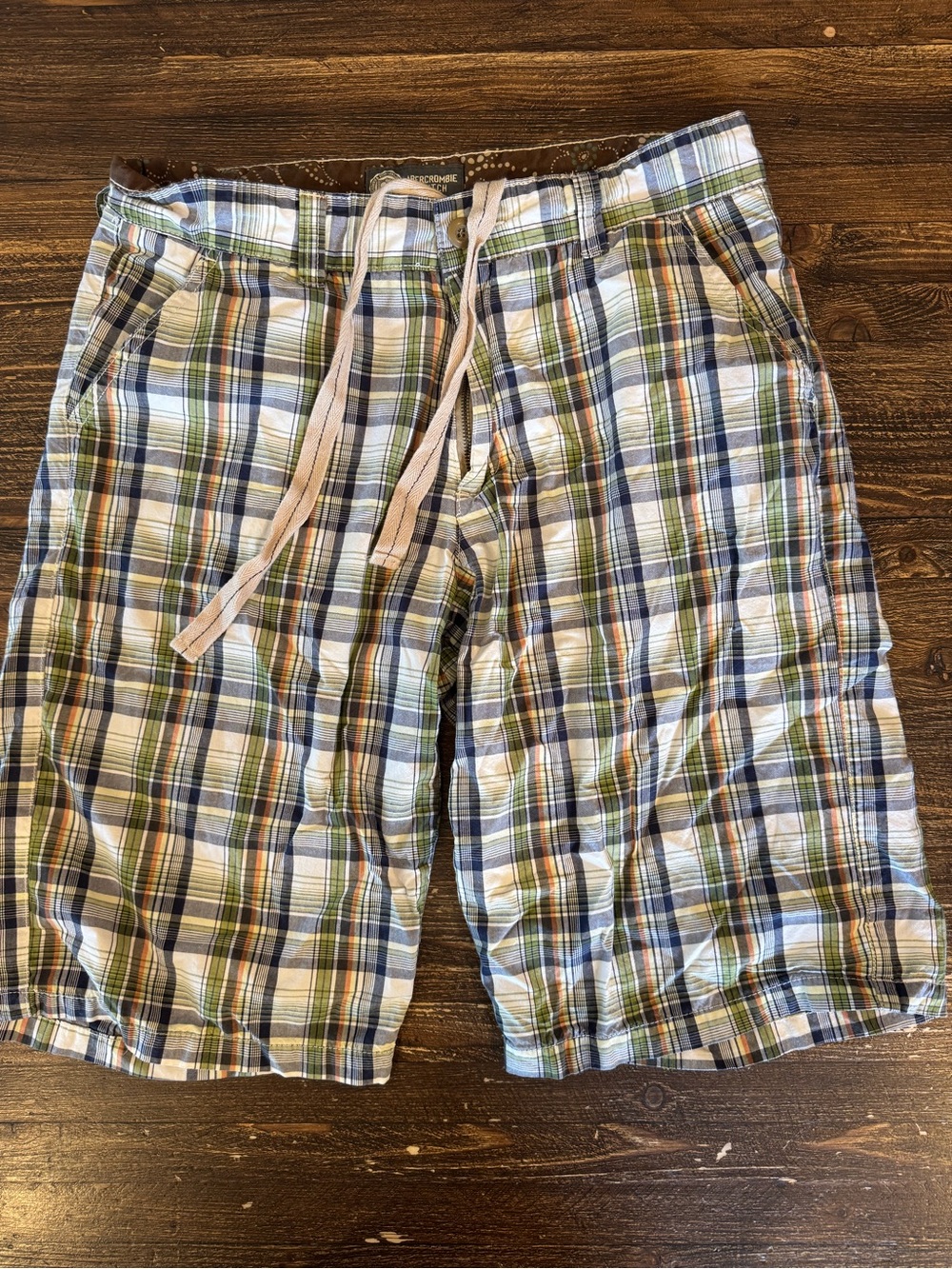 Abercrombie & Fitch Plaid Cotton Shorts — Navy, Green, Tan